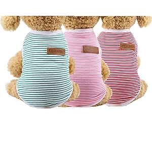kutkut combo of 3 striped t-shirt puppy clothes for small dogs cats summer cotton vest doggy tank top for shihtzu lhasa bichon pekingese size xl chest 50cm length 40cm
