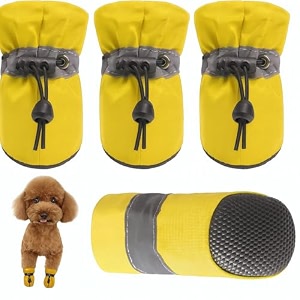 kutkut dog boots paw protector for hot pavement  pack of 4pcs anti-slip dog shoes with reflective straps for french bulldog corgi pembroke etc yellow size 6 feet long 6 cm feet wide 5 cm