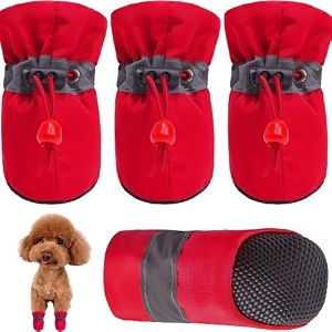 kutkut - dog boots paw protector  pack of 4pcs upgraded with reflective straps for french bulldog welshcorgi amp any other small medium breed red size 6 feet long 6 cm feet wide 5 cm