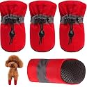 KUTKUT Dog Shoes for Miniature Puppies | Pack of 4 Anti-Slip Dog Boots, Reflective Stripe & Comfortable Soft Soled Skidproof Sneakers with Adjustable Drawstring for Newely Born Puppies (Red, Size 1)