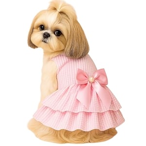 kutkut dress for small breed dog puppy clothes female princess tutu striped skirt summer shirt for shihtzupapillon cat pet apparel outfits l chest 45cm length 35cm - pink polycotton1 count