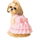 KUTKUT Dress For Small Breed Dog Puppy Clothes Female Princess Tutu Striped Skirt Summer Shirt For Shihtzu,Papillon Cat Pet Apparel Outfits (L, Chest: 45Cm, Length: 35Cm) - Pink Polycotton,1 Count