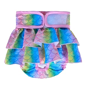 kutkut female dog adjustable diapers washable reusable super absorbency leak-proof mermaid pattern dog nappie for dogs in heat period or excitable urination sanitary panties size l