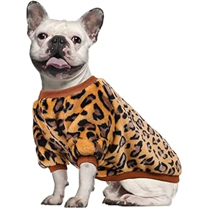 kutkut fleece dog hoodie soft flannel dog sweatshirt clothes for puppy small dogs cute leopard winter party dress up clothes size xl chest 60 cm brown