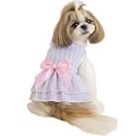 KUTKUT polycotton Frock Dress For Small Dog Cat Girl Puppy Clothes Female Princess Tutu Striped Skirt Summer Shirt Cat Pet Apparel Outfits (Size: L,Chest: 45Cm,Length: 35Cm,Purple),1 count