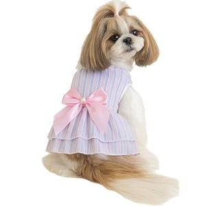 kutkut polycotton frock dress small dog girl puppy clothes female princess tutu striped skirt summer shirt yorkii maltese cat pet apparel outfits size m chest 40cm length 30cm multi 1 count