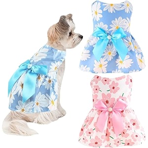 kutkut pack of 2 dog girl dresses small dogs clothes girls outfit for pets puppy dresses floral summer cute female cat small doggi dress for shihtzu poodle etc sizel chest45cm