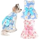 KUTKUT Pack of 2 Dog Girl Dresses, Small Dogs Clothes Girls Outfit for Pets Puppy Dresses Floral Summer Cute Female Cat Small Doggi Dress for King Charls, French Bulldog etc (Size: 2XL, Chest: 55cm)