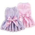 KUTKUT Pack Of 2 Dress For Small Dog Cat Girl Puppy Clothes,Female Tutu Striped Skirt Summer Shirt For Shih Tzu,Toy Poodle Etc. Cat Pet Apparel Outfits (Size: Xl,Adjustable Chest: 50 Cm),Multicolor