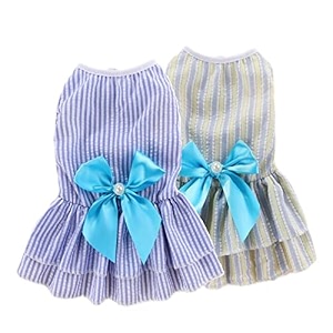 kutkut pack of 2 striped frock dress for small dog girl female princess summer tutu skirt for jack russell cavalier king etc size 2xl chest 55cm length 45cm assorted