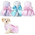 KUTKUT Pack Of 3 Dresses For Small Dog Cat Girl Clothes,Female Princess Tutu Striped Summer Skirt For Shihtzu,Bichon,Toypoodle Etc Cat Pet Apparel Outfits (Size: Xl,Adjustable Chest: 50Cm),Assorted
