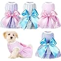KUTKUT Pack Of 4 Dresses For Small Dog Cat Girl Puppy Clothes, Female Princess Tutu Striped Summer Skirt For Shihtzu, Apparel Outfits (Size: L, Adjustable Chest: 45Cm), Multicolor