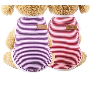 kutkut set of 2 pcs striped t-shirt puppy clothes for small dogs cats summer cotton vest doggy tee tank top for shihtzy toypoodle lhasa bichon pekingese size xl chest 50cm length 40cm