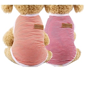 kutkut set of 2 pcs striped t-shirt clothes for small dogs stretchy summer cotton cat vest doggy tee tank top for king charls french bulldog pug size 2xl chest 55cm length 45cm