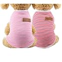 KUTKUT Set of 2 Pcs Striped T-Shirt Clothes for Small Dogs &amp; Cats, Stretchy Summer Cotton Vest Doggy Tee Tank Top for for King Charls, French Bulldog, Pug (Size: 2XL, Chest: 55cm, Length: 45cm)