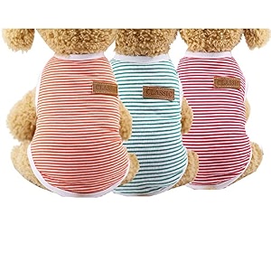 kutkut set of 3 pcs striped t-shirt puppy clothes for small dogs cats summer cotton vest doggy tee tank top for shihtzu toypoodle lhasa bichon etc size xl chest 50cm length 40cm