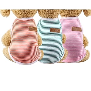 kutkut set of 3 striped t-shirt puppy clothes for small dogs stretchy summer cotton cat vest doggy tee tank top cavalier king french bulldog pug etc size 2xl chest 55cm length 45cm