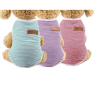 kutkut set of 3 striped t-shirt puppy clothes for small dogs cats summer cotton vest doggy tank top for shihtzu toypoodle lhasa bichon pekingese size xl chest 50cm length 40cm