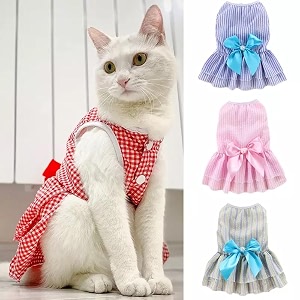 kutkut set of 4 dresses for small dog cat girl clothes female princess tutu striped summer skirt for shihtzu bichon toypoodle etc cat pet apparel outfits size xl adjustable chest 50cm