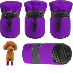 kutkut - small dog boots for hot pavement dog paw protector pack of 4pcs anti-slip shoes with reflective stripe amp soft soled skidproof with adjustable drawstring for shihtzu bichon poodle size 4