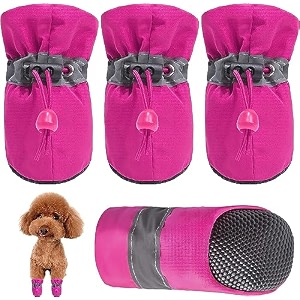 kutkut - small dog boots paw protector anti-slip dog shoes reflective straps for shihtzu lhasa apso poodle bichon king charls pink size 5 feet long 55 cm feet wide 45cm pack of 4pcs