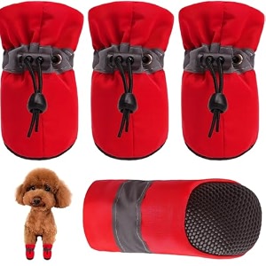 kutkut small dog boots for hot pavement pack of 4pcs anti-slip dog shoes with reflective straps for dascshundshihtzu poodle lhasa apso bichon etc red size 5 feet long55cm feet wide45cm