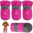 KUTKUT - Small Dog Boots Paw Protector, Anti-Slip Dog Shoes, Reflective Straps for ShihTzu, Lhasa Apso, Poodle, Bichon, King Charls (Pink, Size: 5, Feet Long: 5.5 cm, Feet Wide: 4.5cm) Pack of 4Pcs