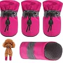 KUTKUT Small Dog Boots Paw Protector | Pack of 4Pcs Upgraded Anti-Slip Dog Shoes with Reflective Straps for Shihtzu, Poodel, Bichon etc (Pink, Size: 4, Feet Long: 5 cm, Feet Wide: 4 cm)