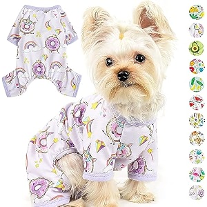 kutkut polycotton blend small dog bodysuit dog pjs spring doggie onesies summer pet jammies dog clothes for cat apparel outfit sizexl chest50cm length40cm multicolor 1 count