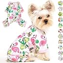 KUTKUT polycotton blend Small Dog Romper, Dog Pjs Spring Doggie Onesies Summer Pet Jammies Dog Clothes for Kitten Puppies Small Dogs Girl, (Size: M, Chest: 40cm, Length: 30cm, Multicolor, 1 count)