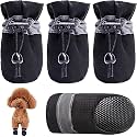 KUTKUT Small Dog Shoes for Hot Pavement, Pack of 4pcs Anti-Slip Boots, Reflective Stripe &amp; Soft Soled Skidproof with Adjustable Drawstring for Maltese, Pomeranian,Yorkshire &amp; Cats (Blue, Size: 3)