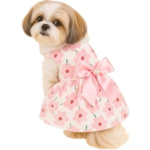 kutkut small girl dog amp cat floral dress with lovely bow pet apparel  puppy summer dress birthday pet apparel dresses  frock dresses for cavalier king frenchi etc size 2xl bust55cm