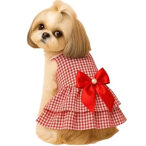 kutkut stripe dress for small dog cat girl clothes princess tutu frock skirt summer shirt for shihtzu toypoodle bichon etc cat pet apparel outfits sizexl chest50cm length40cm - red
