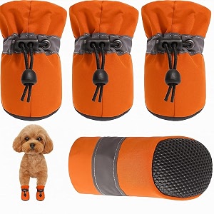kutkut washable small dog boots paw protector for hot pavement pack of 4 anti-slip dog shoes with reflective straps for shihtzu poodle bichon etc orange size 4 feet long 5cm feet wide 4cm