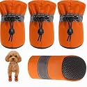 KUTKUT Washable Small Dog Boots Paw Protector for Hot Pavement Pack of 4 Anti-Slip Dog Shoes with Reflective Straps for Shihtzu, Poodle, Bichon etc (Orange, Size: 4, Feet Long: 5cm, Feet Wide: 4cm)