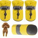KUTKUT Waterproof Dog Boots Paw Protector Hot Pavement Pack of 4, Anti-Slip Dog Shoes, Reflective Straps for Welshcorgi, Beagle, French Bulldog (Yellow, Size:7, Feet Long: 6.5 cm, Feet Wide: 5.5 cm)