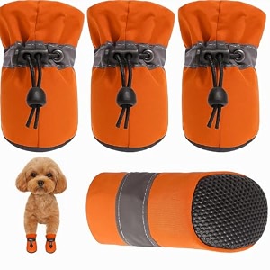 kutkut waterproof medium size dog boots paw protector hot pavement anti-slip dog shoes reflective straps for corgi beagle french bulldog orange size 7 feet long 65 cm feet wide 55 cm