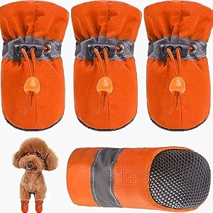 kutkut - waterproof medium size dog boots paw protector hot pavement anti-slip dog shoes reflective straps for corgi beagle french bulldog orange size 7 feet long 65 cm feet wide 55 cm