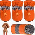 KUTKUT - Waterproof Medium Size Dog Boots Paw Protector Hot Pavement, Anti-Slip Dog Shoes, Reflective Straps for Corgi, Beagle, French Bulldog (Orange, Size: 7, Feet Long: 6.5 cm, Feet Wide: 5.5 cm)