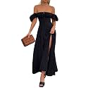 KUTUMAI Women Summer Puff Sleeve Off Shoulder Floral Flowy Long Maxi Dress