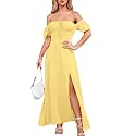 KUTUMAI Women Summer Puff Sleeve Off Shoulder Floral Flowy Long Maxi Dress
