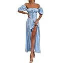 KUTUMAI Women Summer Puff Sleeve Off Shoulder Floral Flowy Long Maxi Dress