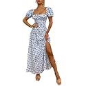 KUTUMAI Women Summer Puff Sleeve Off Shoulder Floral Flowy Long Maxi Dress