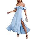 KUTUMAI Women Summer Puff Sleeve Off Shoulder Floral Flowy Long Maxi Dress