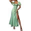 KUTUMAI Women Summer Puff Sleeve Off Shoulder Floral Flowy Long Maxi Dress