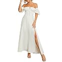 KUTUMAI Women Summer Puff Sleeve Off Shoulder Floral Flowy Long Maxi Dress