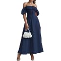 KUTUMAI Women Summer Puff Sleeve Off Shoulder Floral Flowy Long Maxi Dress