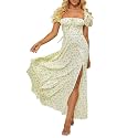 KUTUMAI Women Summer Puff Sleeve Off Shoulder Floral Flowy Long Maxi Dress