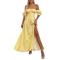 KUTUMAI Women Summer Puff Sleeve Off Shoulder Floral Flowy Long Maxi Dress