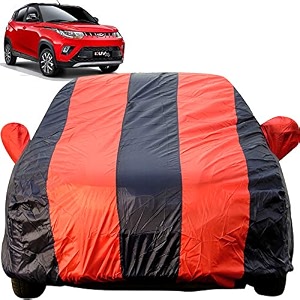 kuv100 dustproof car cover with mirror pockets red blue stripes taffeta polystertriple stitched compatible with mahindra kuv100 car cover 2016 to 2017 kuv100 car accessories